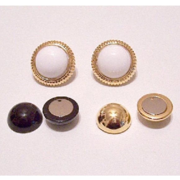 Avon 1996 Black White Gold Convertible Magnetic Pierced Earrings - Picture 3 of 4